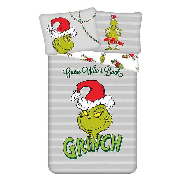 Zelené/šedé bavlněné dětské povlečení na jednolůžko 200x140 cm Grinch – Jerry Fabrics