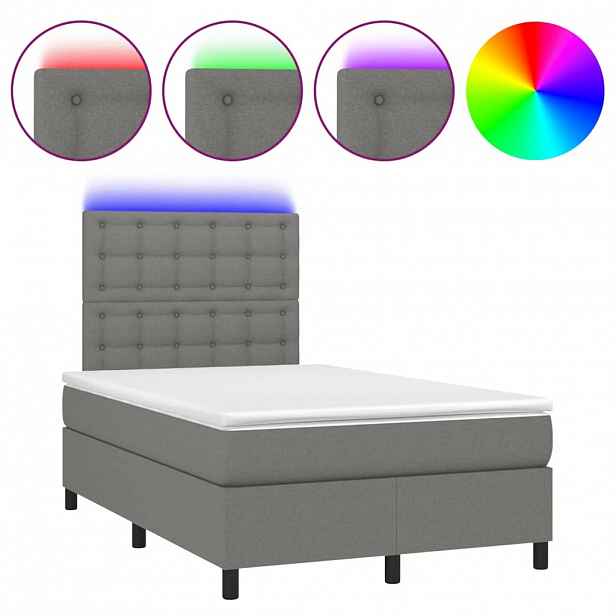 vidaXL Box spring postel s matrací a LED tmavě šedá 120x190 cm textil