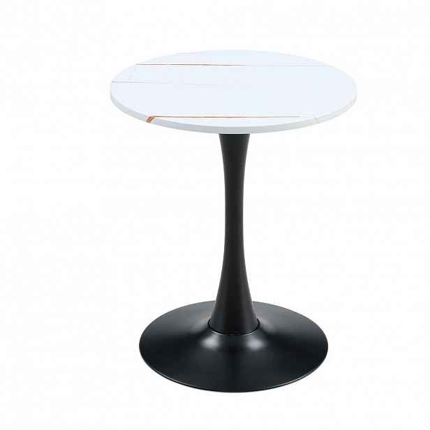 OKWISH KULATÝ odkládací stůl 60 cm bílá/černá z MDF a kovu s retro vzhledem