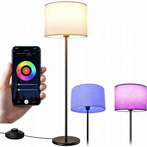 Stojací Podlahová Lampa Rgb 144 CM Vysoká Noční Lampa Led E27 Lněné Stínidlo