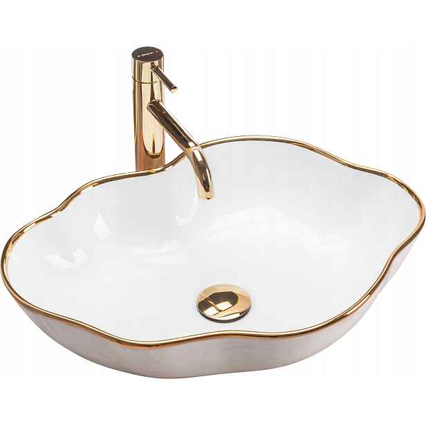 Umyvadlo Na Desku Bílé, Zoty Asymetrické, Rea Pearl Gold Edge