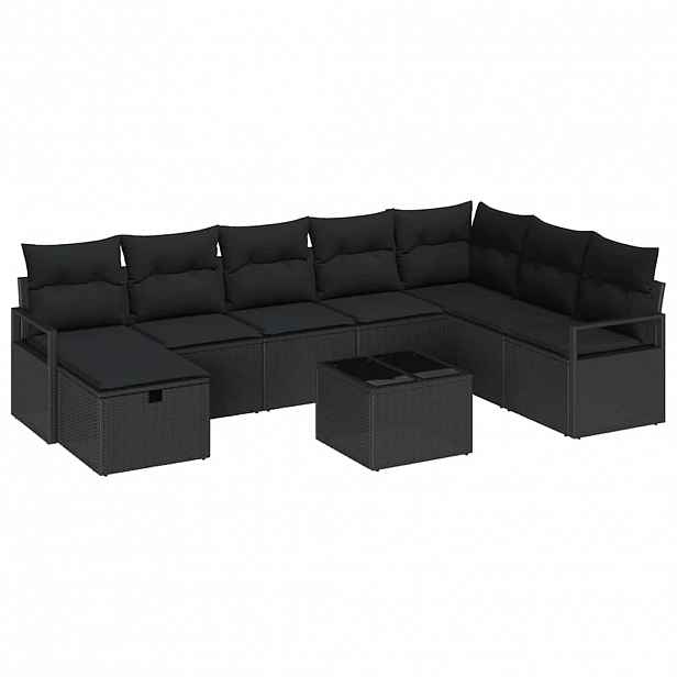 vidaXL Set pohovek 9 ks 8-Počet míst Černá polyratan