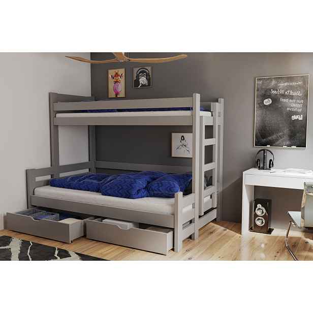 Dvoupatrová postel s úložným prostorem 90/120x200 CHARA - šedá, pravé provedení