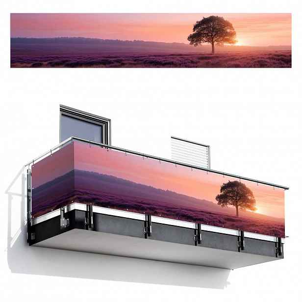 MuchoWow BALKONOVÁ ZÁSTĚNA Strom - vřes - východ slunce 500x100 cm
