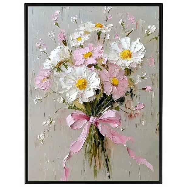 Plakát Rámeček Hliníkový Olej Impasto Polní Květiny Sedmikrásky Kytice 60x80