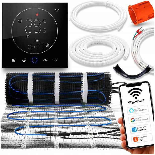 Vyhřívací Podložka Výkonná Sada Podlahové Vytápění 160 W 4,5 m2 Wifi Termostat