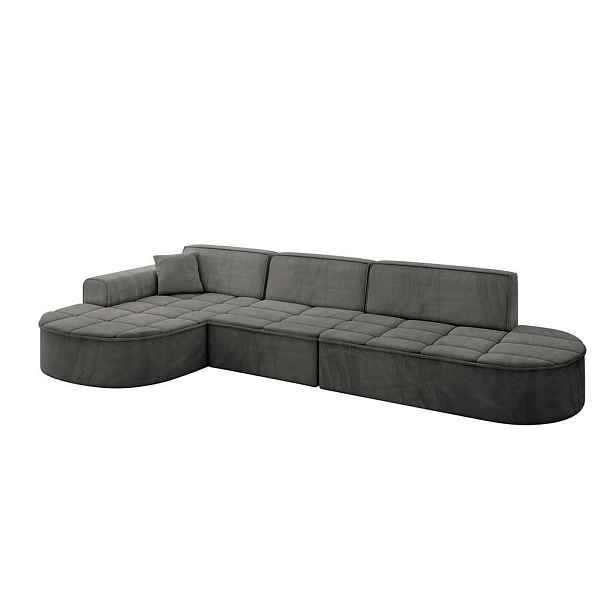 ALTDECOR ROHOVÁ SEDAČKA s otomanem, levá TARO-L2 328x171x79,5 Tmavě šedá Velur