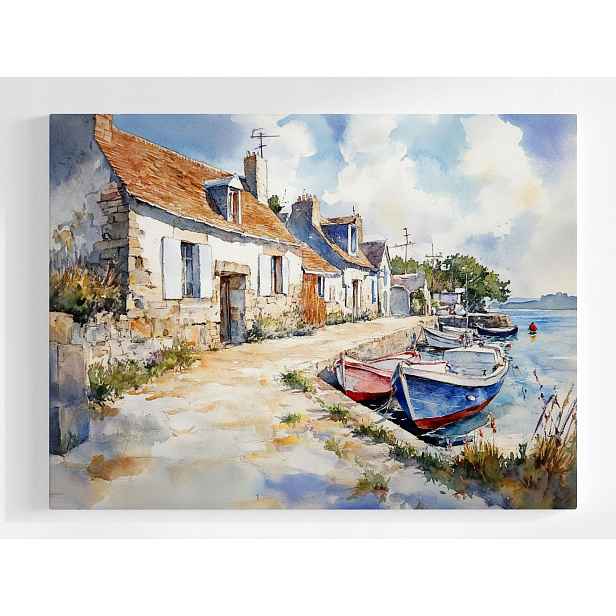 Plakát Rybářská Vesnice Bretaň Moře Akvarel 100x75