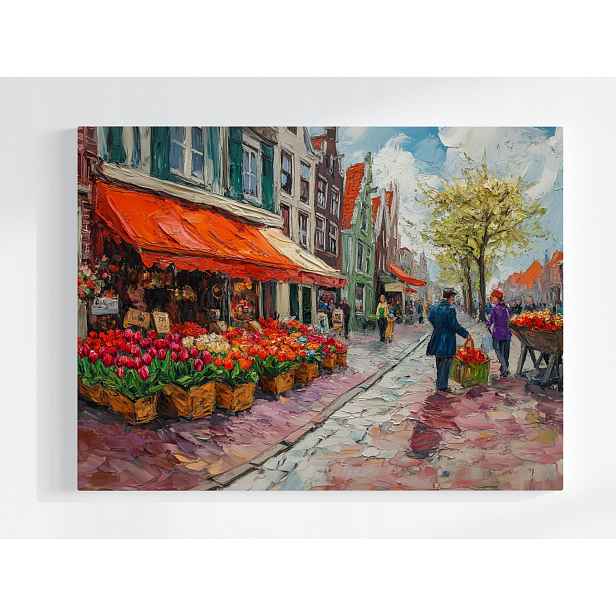 Plakát Amsterdam Nizozemsko Trh Květiny Tulipány 100x75