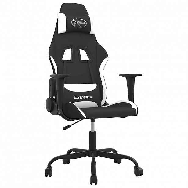 vidaXL Masážní herní židle černá a bílá textil
