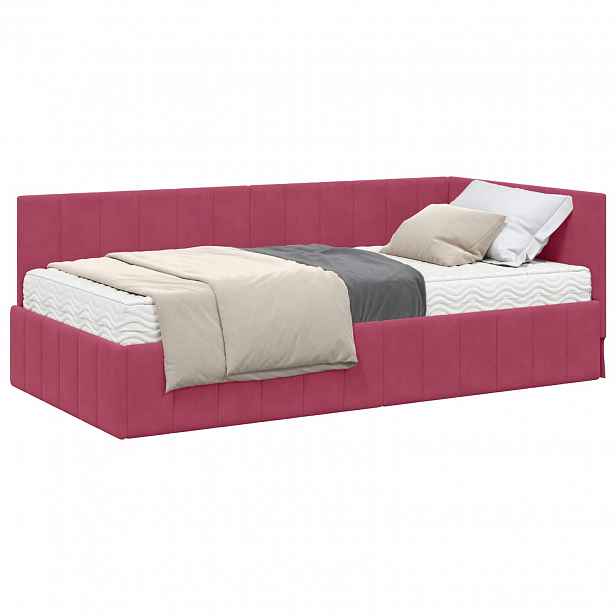 vidaXL Rohový rám postele s matrací 2 ks Víno Červené 90 x 190 cm