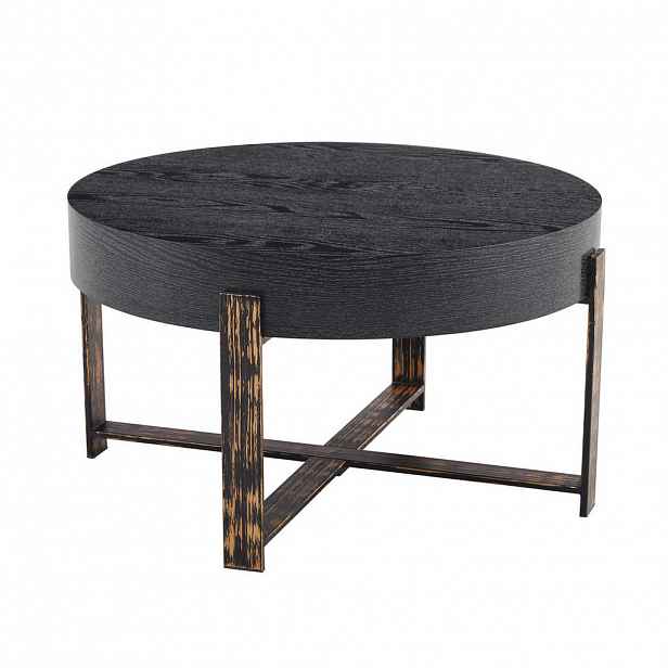 OKWISH ODKLÁDACÍ stolek 68/68/39 cm černý z MDF a kovu s křížovou podnoží