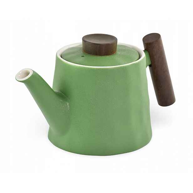 Porcelánová konvička Pepino, zelená, dřevěná úchytka, 500 ml