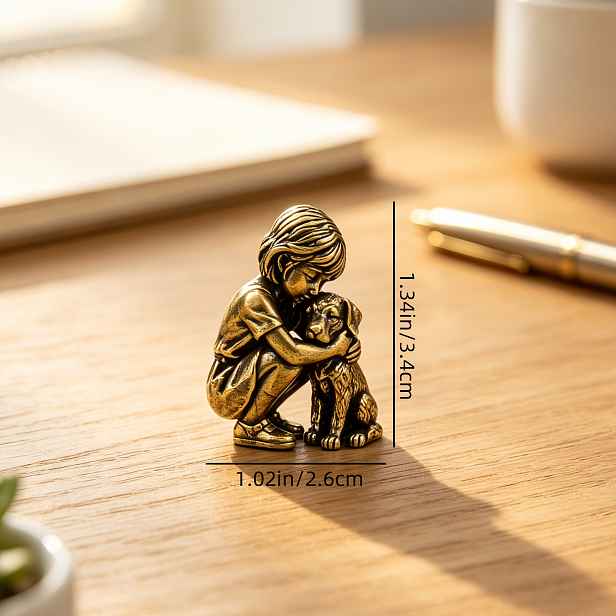 TEMU Sběratelská figurka Vintage Distressed Dívka objímající štěně Léčivá ozdoba Studijní stolní literární dekor Mini Řemeslný dárek Pamětní malý
