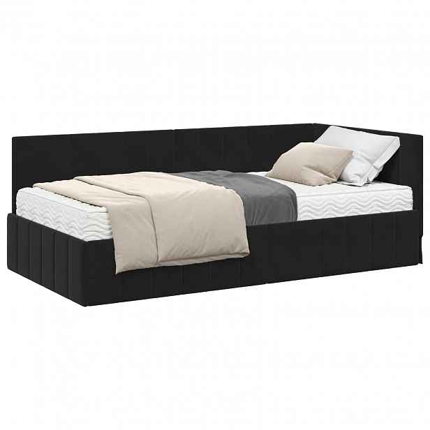 vidaXL Rohový rám postele s matrací 2 ks Černá 90 x 190 cm samet