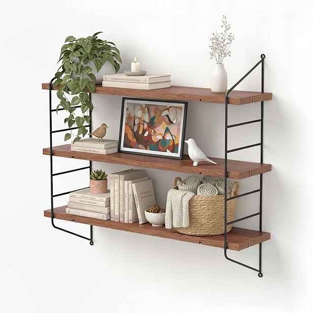 Černá Kovová Polička Na Stěnu Loft Obývací Pokoj Závěsná 51.5x12x58.5 cm
