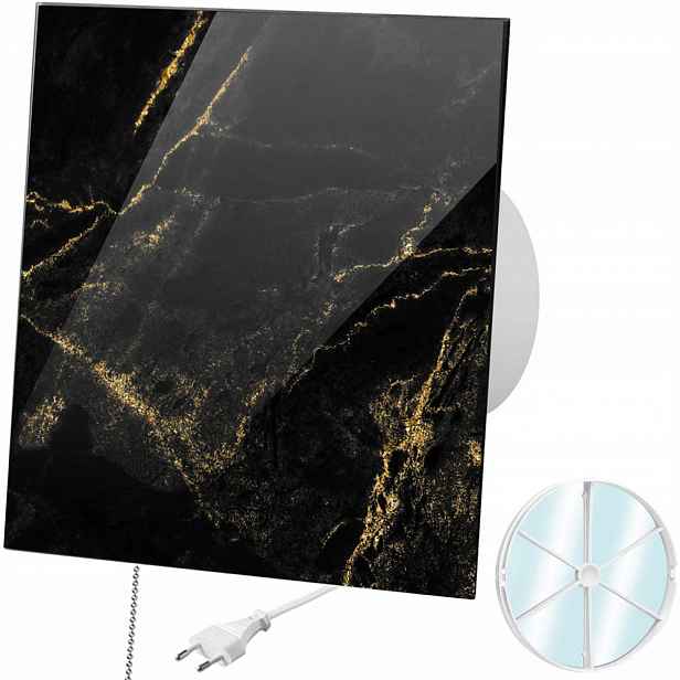 Skleněný Mramorový Ventilátor Černo-zlý Zástrčka A Spínač Zpětný Klopný Ventilátor 100 mm