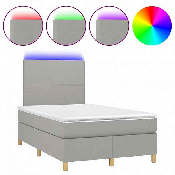vidaXL Box spring postel s matrací a LED světle šedá 120x190 cm textil