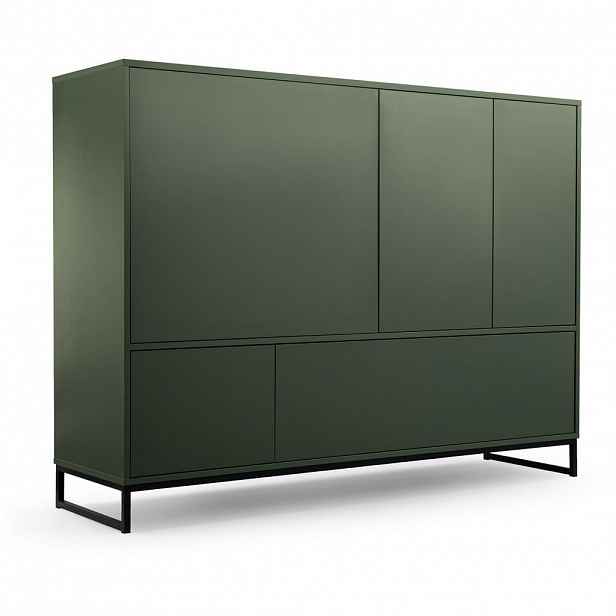 Beautysofa KOMODA Giana s 5 dvířky, 160 cm, lahvově zelená