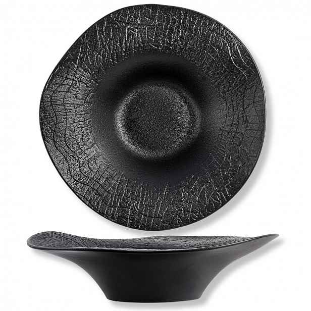 Hluboký porcelánový talíř černý s imitací kamene Wilmax 30 cm 700 ml