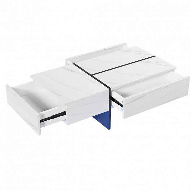 Modfu KONFERENČNÍ stolek z dřevotřísky 100x50x34,5 cm bílý s LED osvětlením, 3 zásuvkami a vysokým leskem