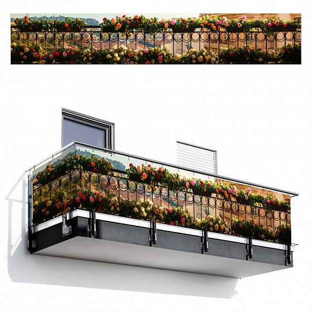 MuchoWow BALKONOVÁ ZÁSTĚNA Květiny - Plot - Krajina města - Léto 500x85 cm