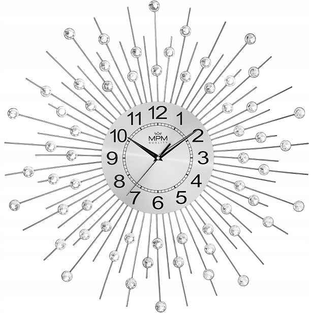 Velké Efektní Stříbrné Nástěnné Hodiny S Krystaly Mpm E04.4497.70 60 cm