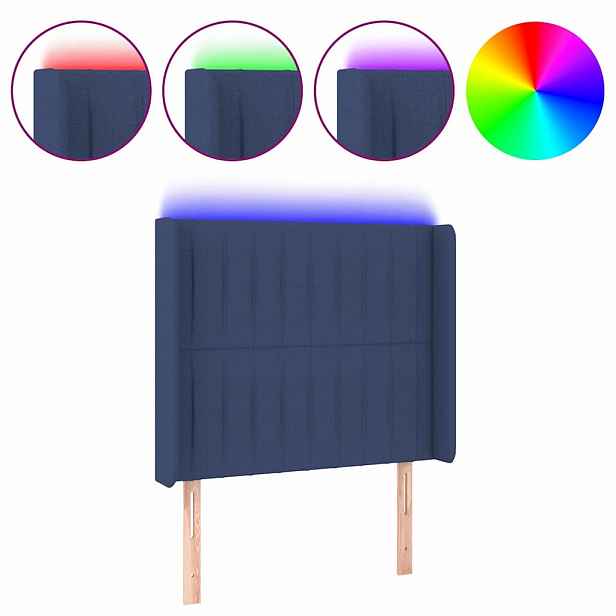vidaXL Čelo postele s LED modré 103 x 16 x 118/128 cm textil