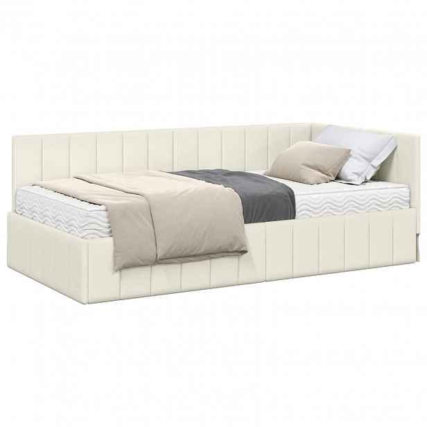 vidaXL Rohový rám postele s matrací 2 ks Krémová 90 x 190 cm samet