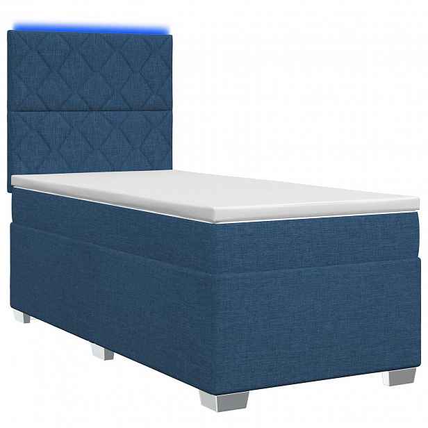 vidaXL Postel boxspring s matrací s LED pásky Modrá 90 x 190 cm Textil