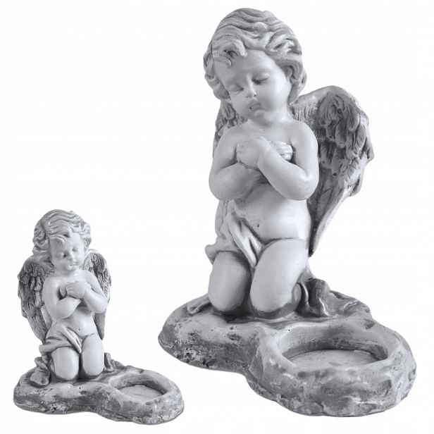 Klečící Andílek dárek Sádrová Figurka stojan na Svíčku dekorace šedá