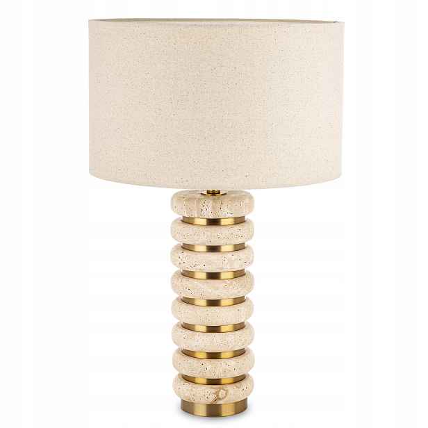 Stolní Lampa Béžová 60 CM Kamenná Základna Zlaté Prvky Stínidlo Glamour