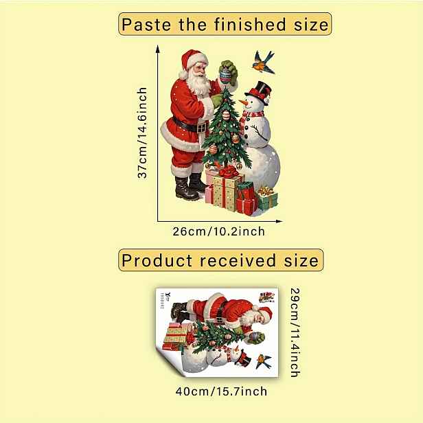 TEMU 1 ks Samolepicí Odnímatelné Oboustranné Vánoční Nástěnné Samolepky - Santa, Sněhulák, & Ptáci PVC Dekály s Lesklým Efektem pro Dveře, Okna, Sklo