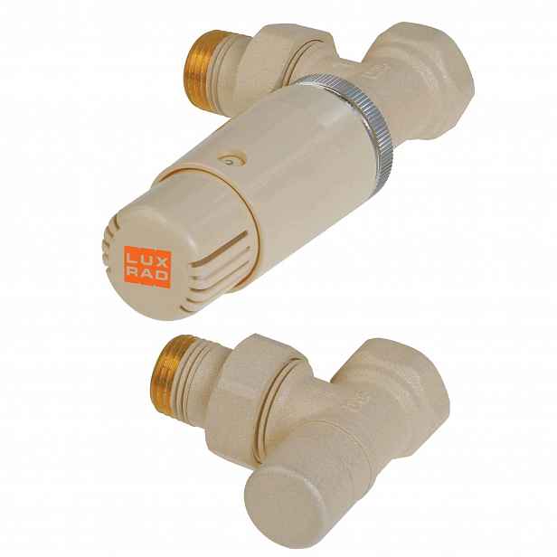 Úhlová termostatická sada Luxrad 1/2” x 1/2” pro radiátory béžová
