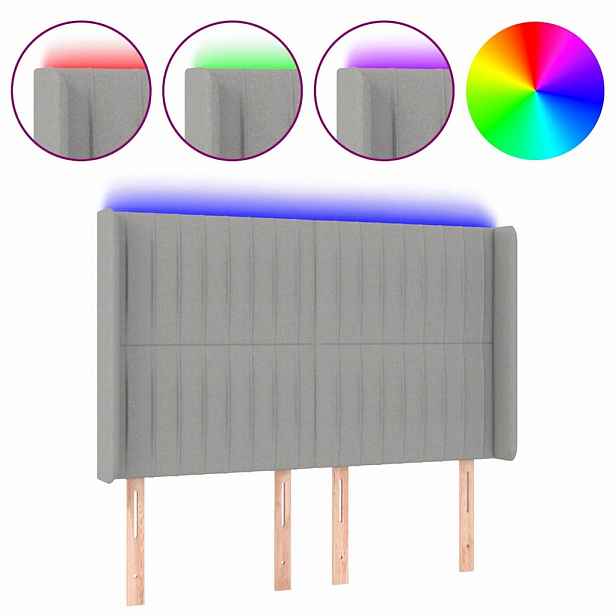 vidaXL Čelo postele s LED světle šedé 147x16x118/128 cm textil