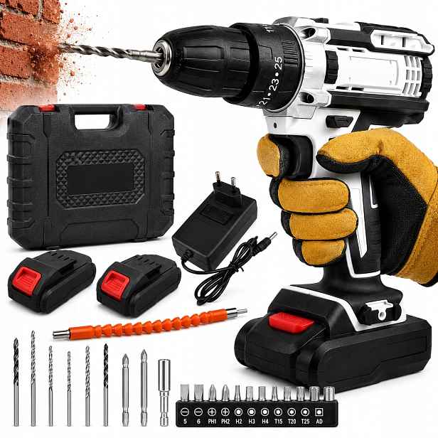 Aku Vrtačka Akumulátorový 21V 320Nm 2x Akumulátor Sada Kufrů