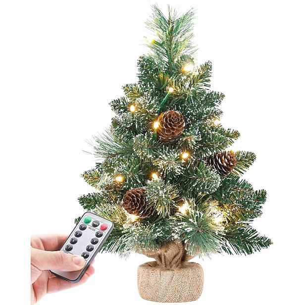 Mini vánoční stromek s teplými bílými Led diodami, 8 světelnými režimy a dekoracemi – 38 cm