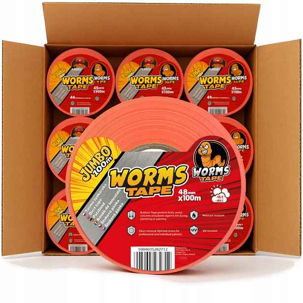 Omítací Páska Worms Tape Oranžová 48MM x 100M Jumbo 12 Ks