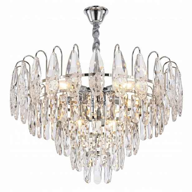 Závěsná lampa Stříbrná Křišťálová Kaskáda 6x E14 Glamour 50 cm Toolight