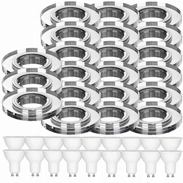 21 x Pevná Stropní Lampa Halogenová Objímka Sklo Led Žárovky 7W