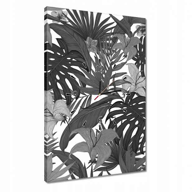 Hodiny 40x60 Černobílá monstera
