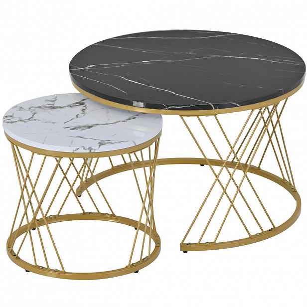Modfu SADA konferenčních stolků z MDF 70x70x45/45x45x40 cm černá s mramorovým dekorem, kulatý zasouvací design