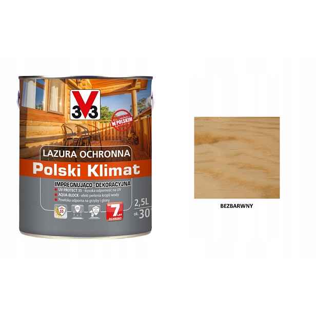 Lazura V33 Polský Klima 7 let 2,5 L impregnační Bezbarvý satén