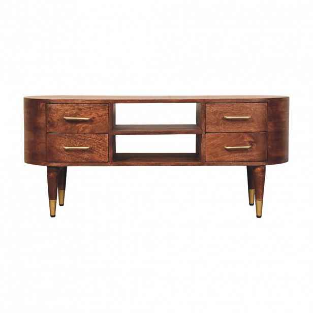 Artisan Furniture NOČNÍ STOLEK s povrchovou úpravou Samt Mokka, 1 zásuvka, 1 otevřená police, tmavě hnědý
