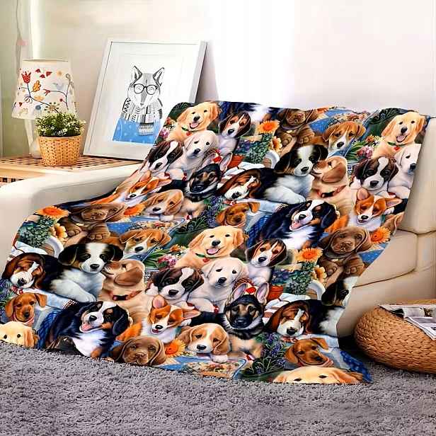 Barevná deka pro psy pejsci zlatá york Art beagle jezevčík dárek 180x220 cm
