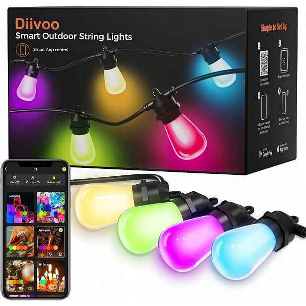 Led světelná girlanda Světelný řetěz 15 m, venkovní aplikace Bluetooth