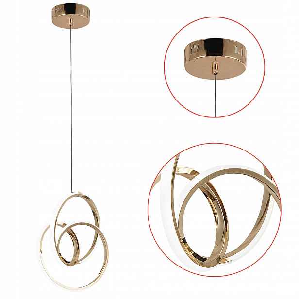 Moderní zlatá závěsná Led lampa G076 Prstencová Lehká 30 cm Lesk