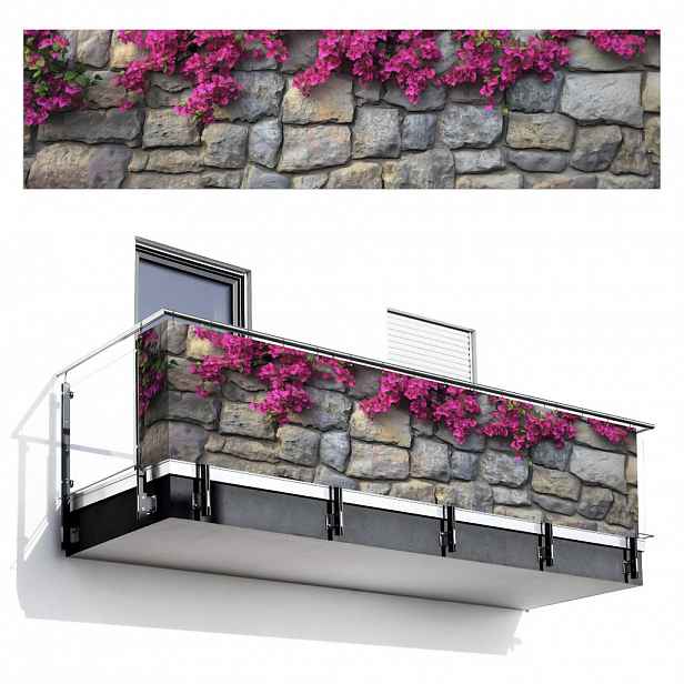 MuchoWow BALKONOVÁ ZÁSTĚNA Bougainvillea - Kamenná zeď - růžová 500x120 cm