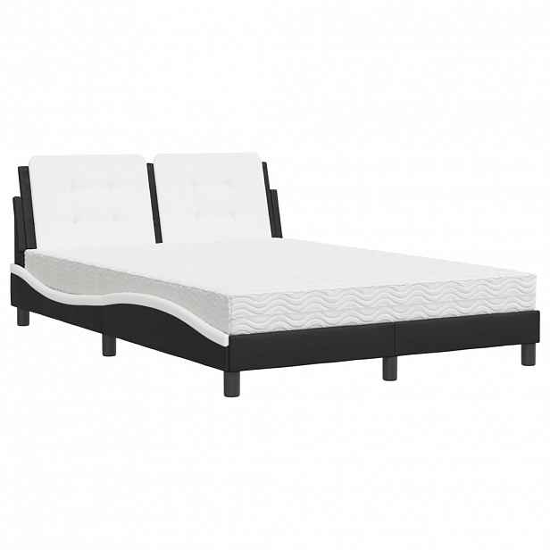 vidaXL Postel s matrací Zadar černá a bílá 140 x 190 cm umělá kůže