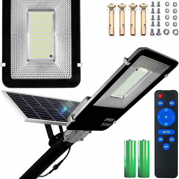 Výkonná Solární Lampa 50W Pouliční Soumrakový Senzor S Dálkovým Ovládáním Držák